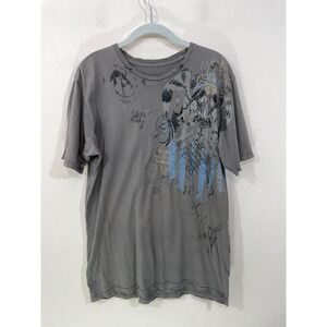 Monarchy LARGE Y2K Gold Embroidered‎ Grunge Goth Distressed Fitted T Shirt Brown
